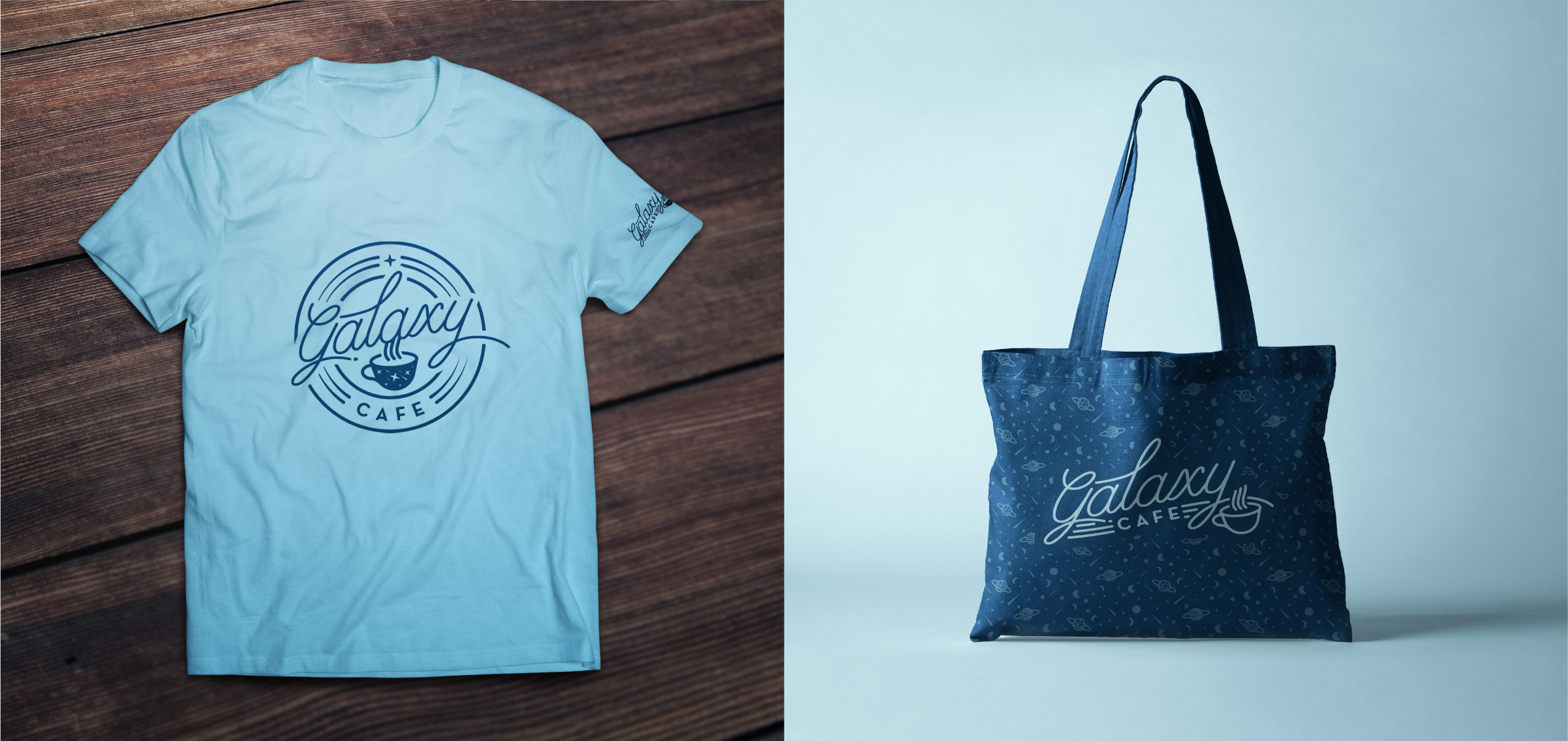 Galaxy Cafe Brand Identity Apparell Mockup with Tshirt and Hat