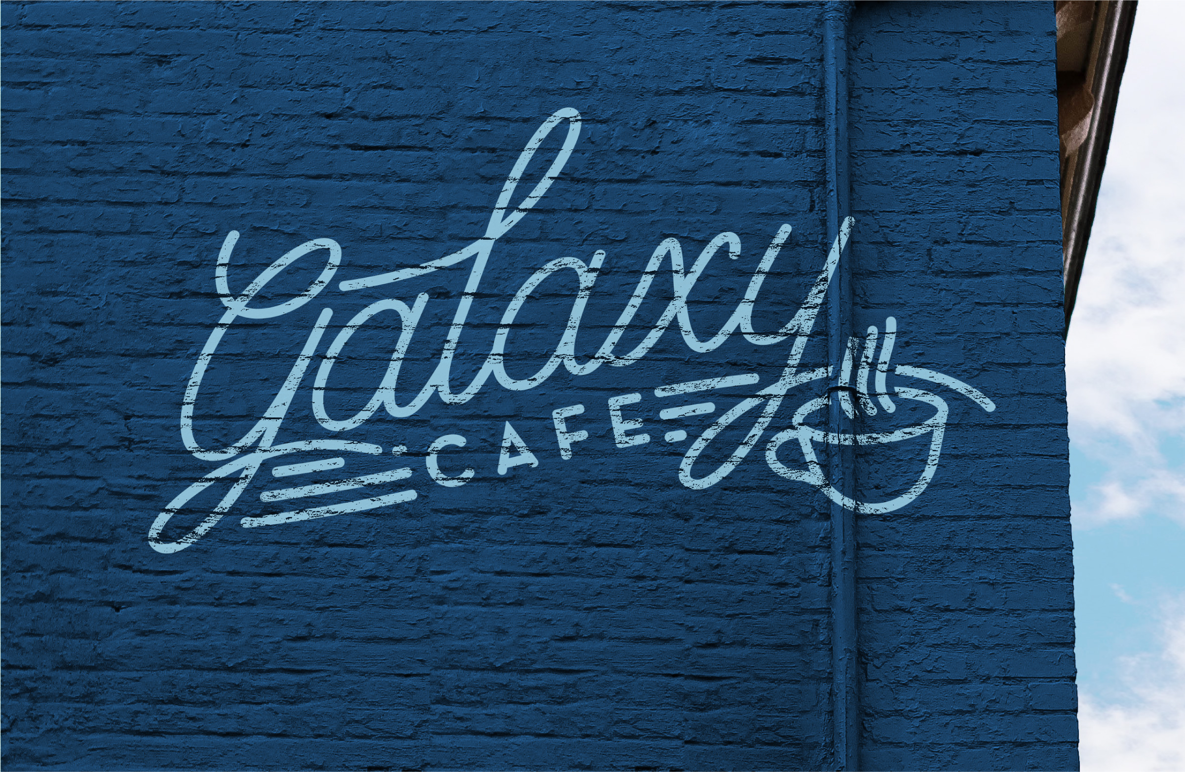 Galaxy Cafe Branding Brick Wall Design Concept Mockup